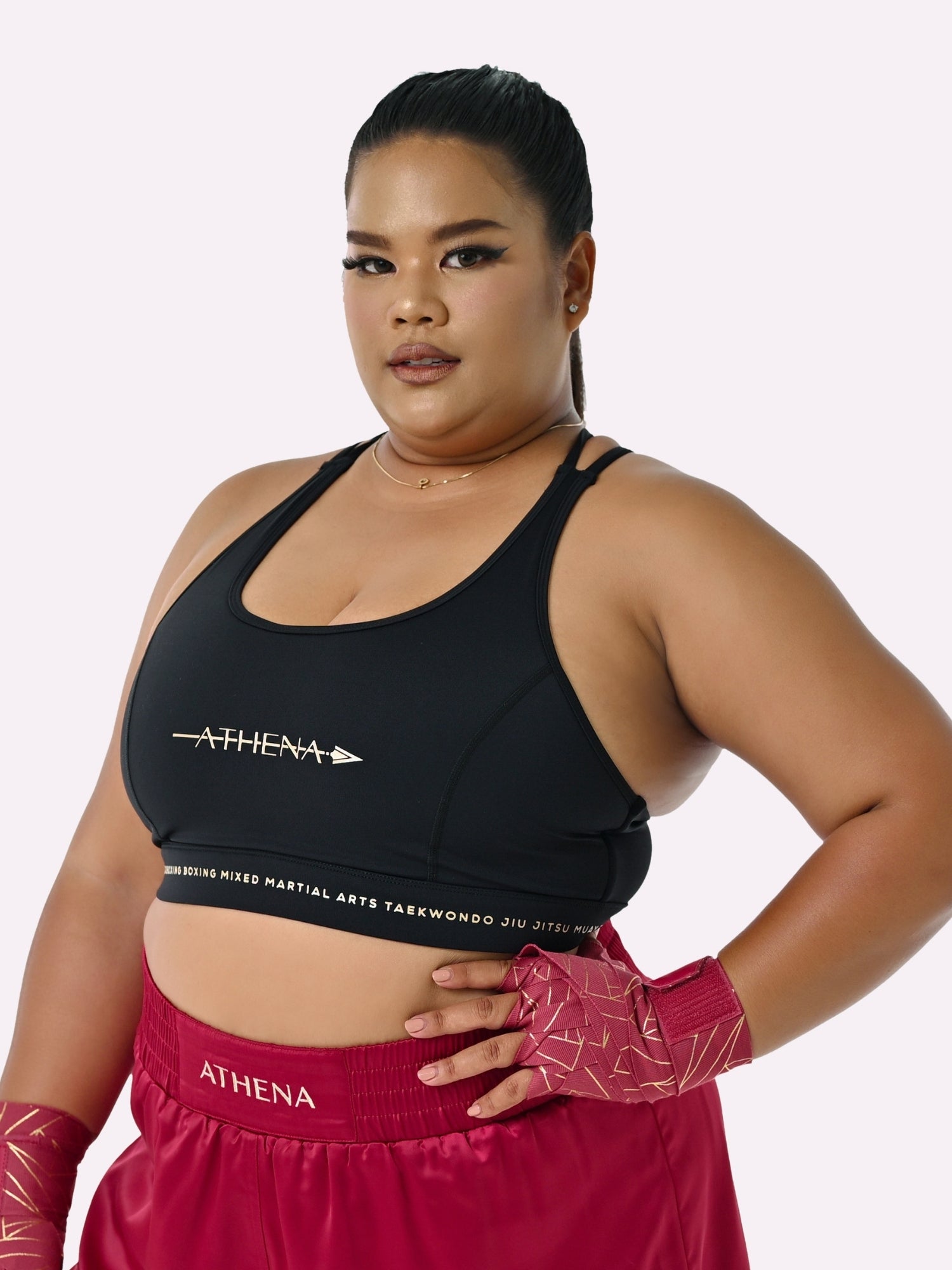 Athena Fightwear Thessalia Sports Bra black gold with built-in chest bra padding