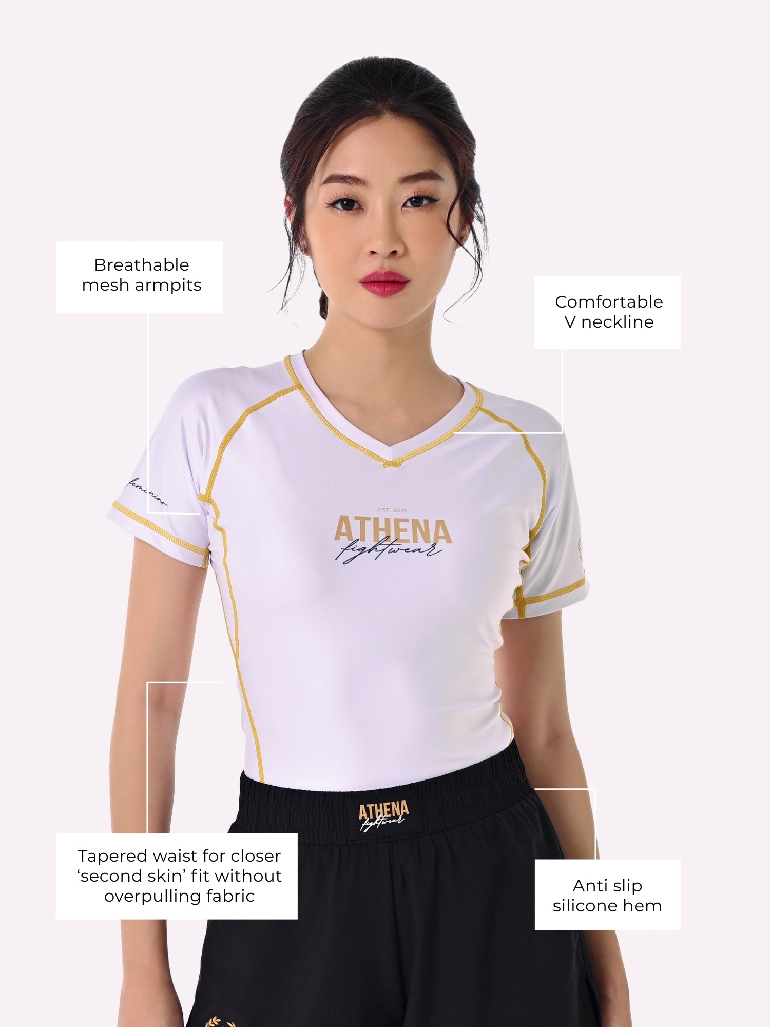 Athena Fightwear Athena Women's BJJ Nogi Rashguard white for the female body