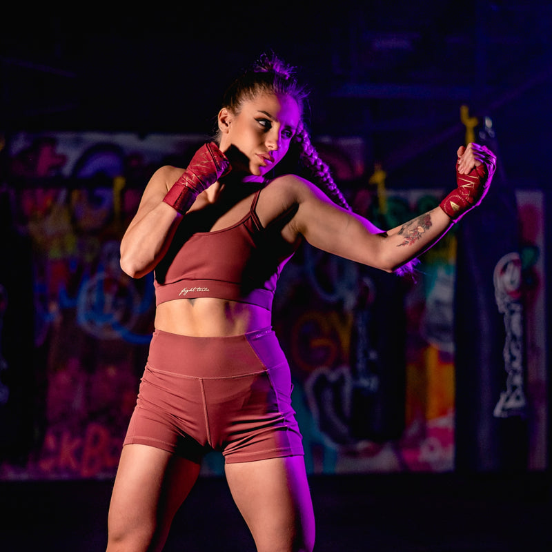 Athena fightwear women's mma kickboxing muay thai bjj jiu jitsu under gi shorts with pocket for mouth guard berry red