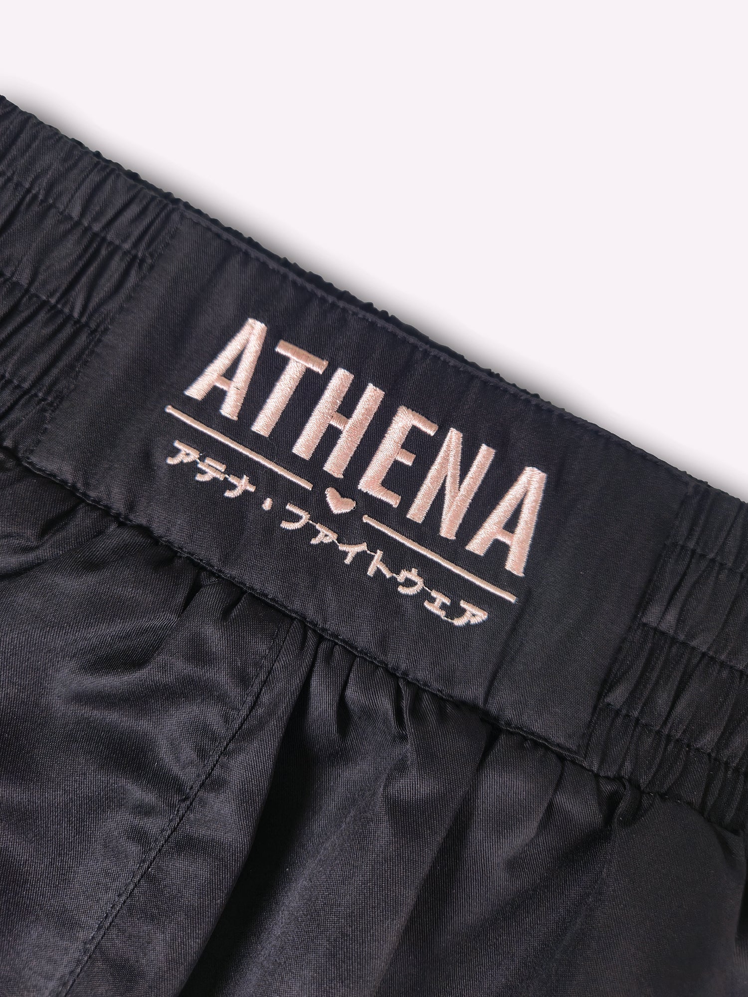 Athena Fightwear Ryoko Women's Muay Thai Shorts inspired by Japanese ocean wave Hokusai art black pink kawaii killer with built-in anti-camel toe safety shorts with pockets