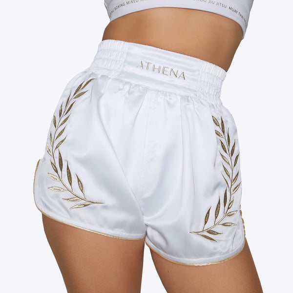 Artemisia Women's Muay Thai Shorts (Black/Gold) with wide hips
