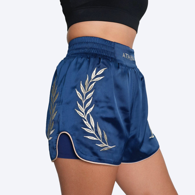 Artemisia Women's Muay Thai Shorts (Black/Gold) with wide hips