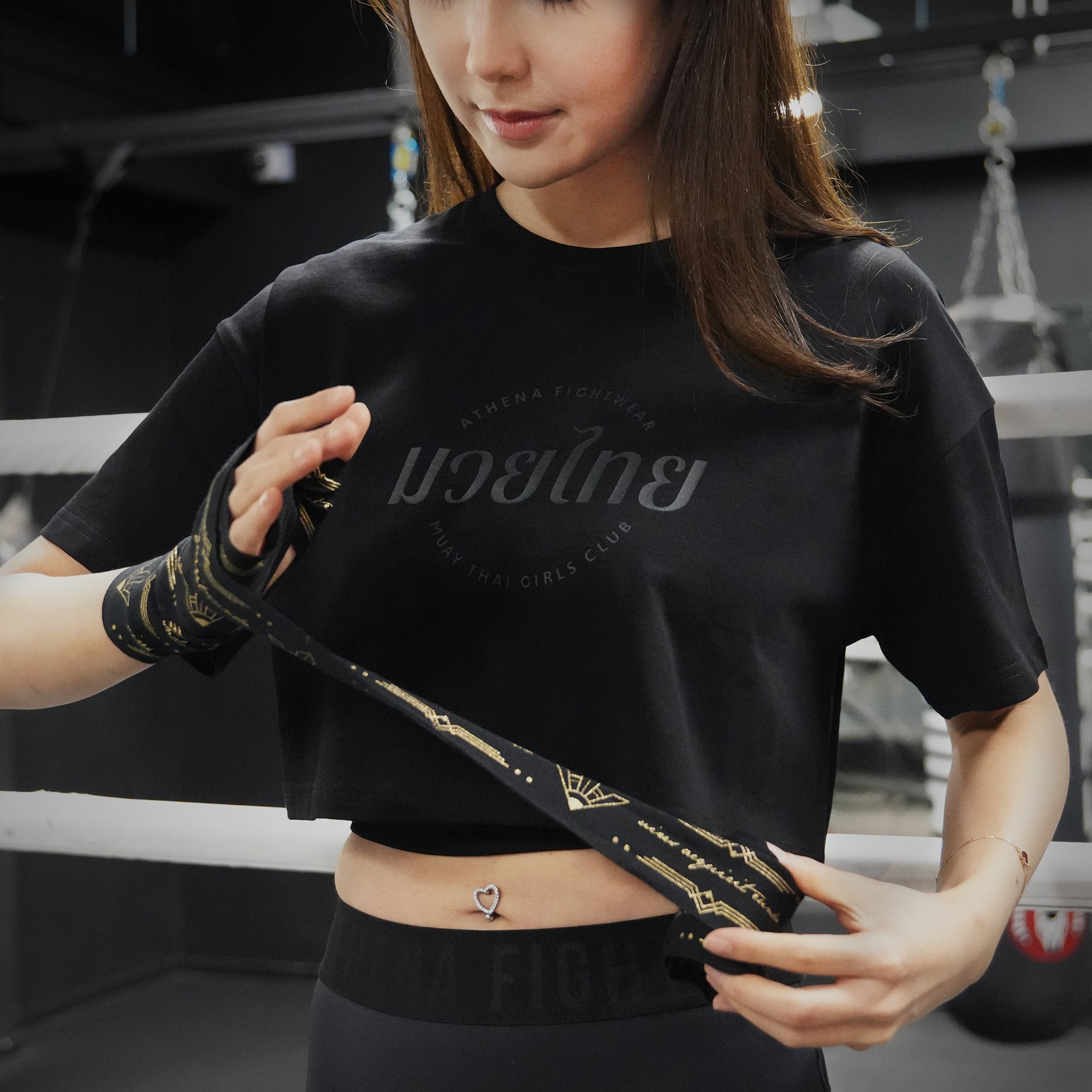 Athena 'Muay Thai Girls Club' Cropped Tee (All Black)