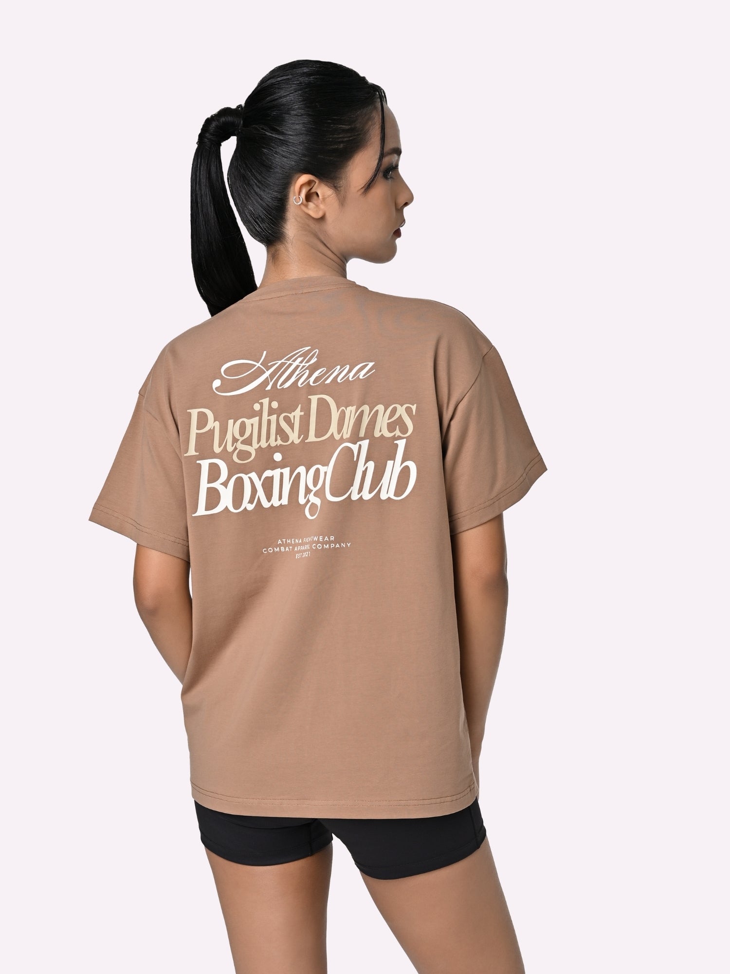 Athena Fightwear women's oversized boxing tee shirt light brown tan