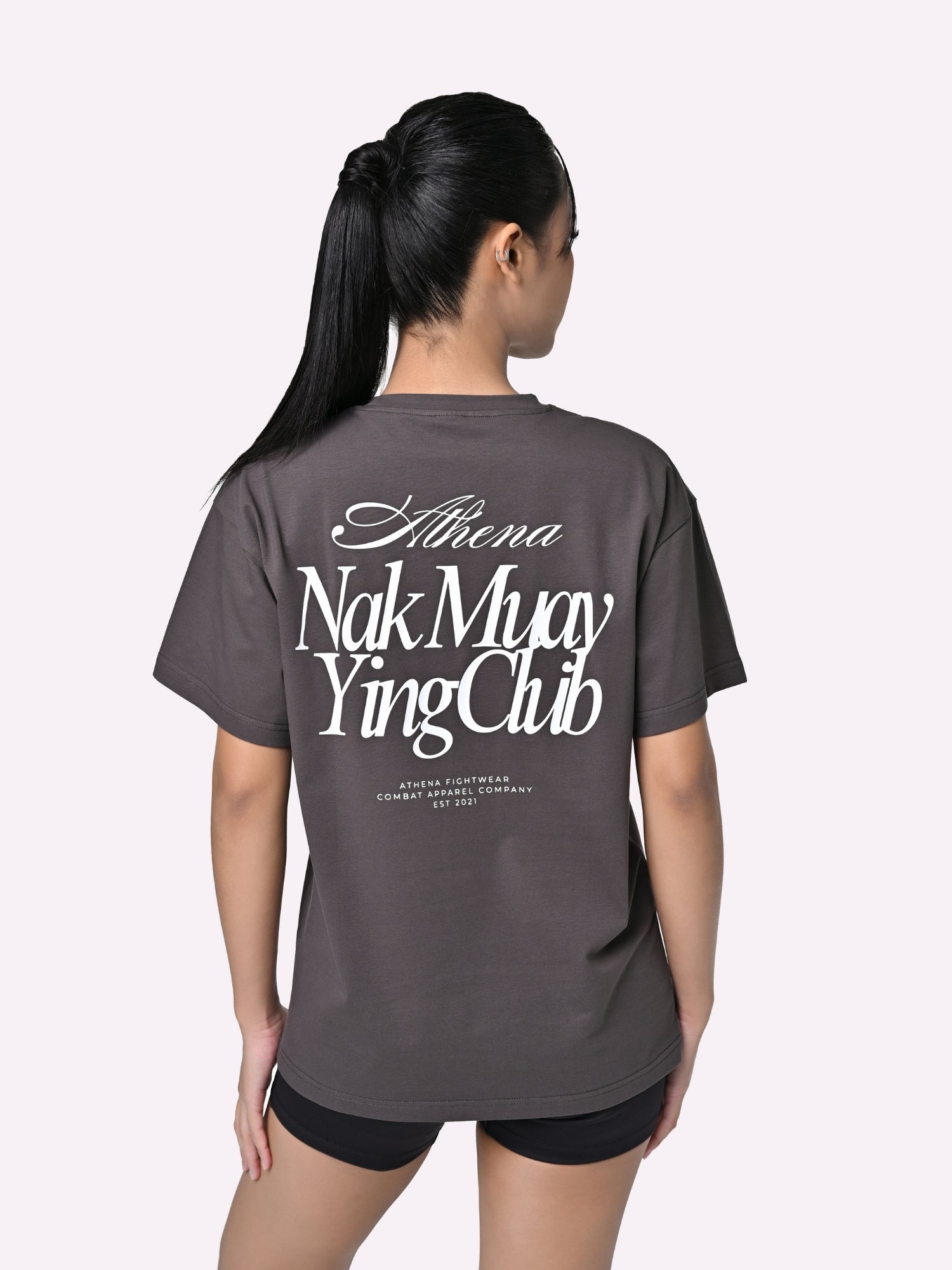 Athena Fightwear women's oversized muay thai nak muay ying tee shirt black coffee brown grey