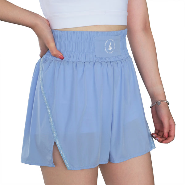 Athena Fightwear Theia light baby blue women's boxing shorts with built in safety shorts for boxing, Muay Thai, kickboxing
