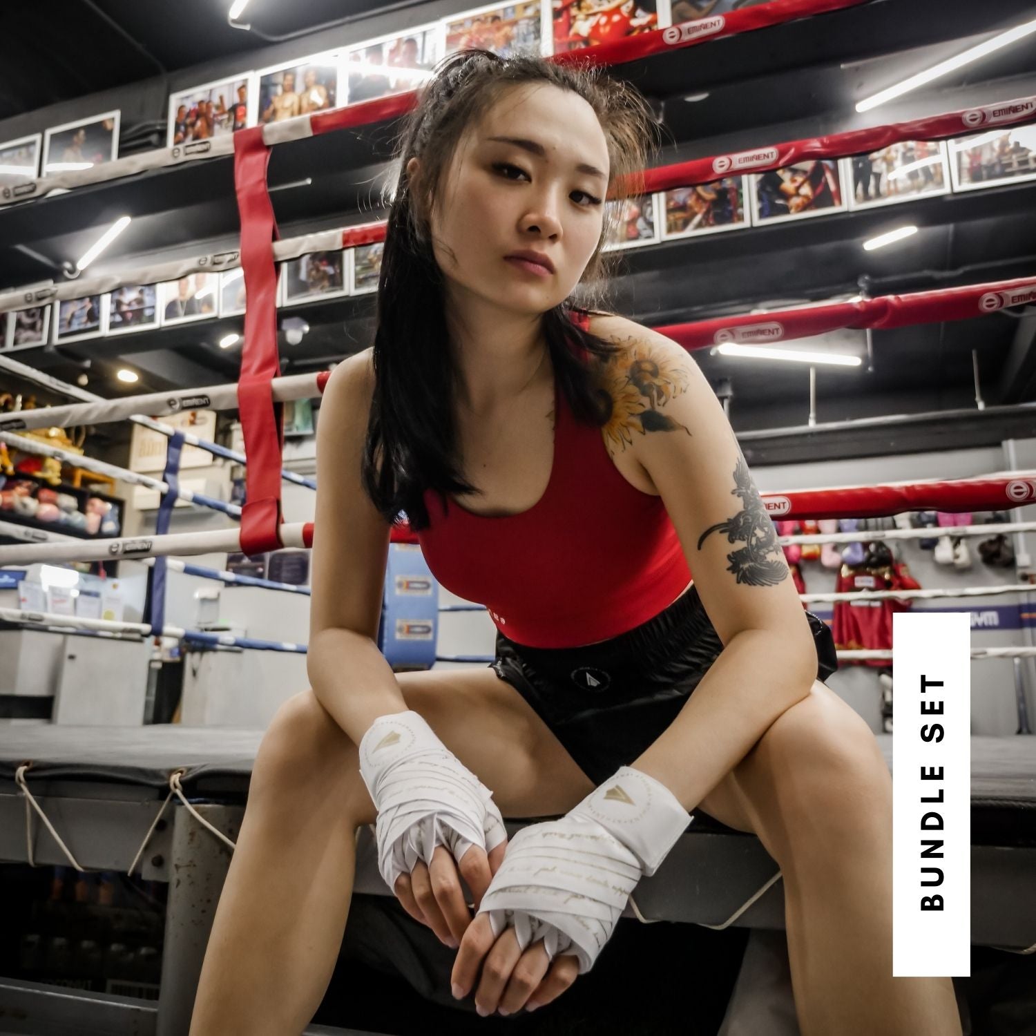 Athena Fightwear women's boxing outfit sports bra shorts for martial arts muay thai boxing kickboxing japanese proverb fall seven times get up eight