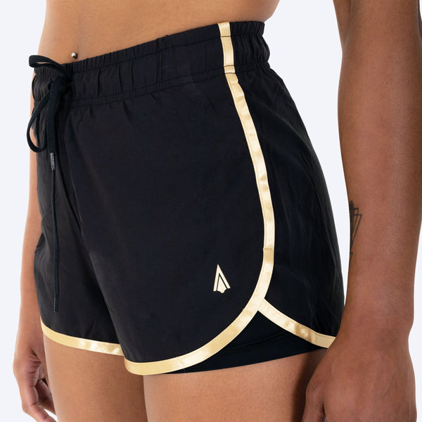 Artemisia Women's Muay Thai Shorts (Black/Gold) with wide hips – Athena  Fightwear